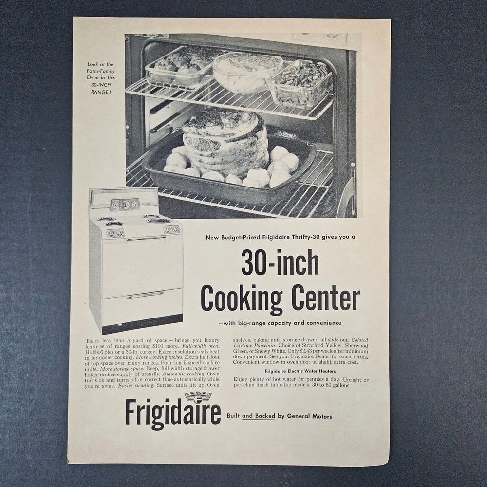 1955‎ Frigidaire Thrifty-30 Model Cooking Center Stove Range Vintage Print Ad GM